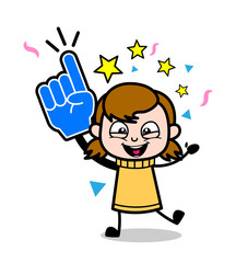 Cheer up Expression - Retro Cartoon Girl Teen Vector Illustration