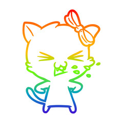 rainbow gradient line drawing cartoon cat