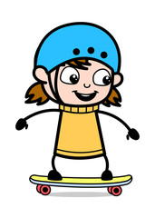 Skateboarding - Retro Cartoon Girl Teen Vector Illustration