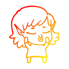 warm gradient line drawing pretty cartoon elf girl