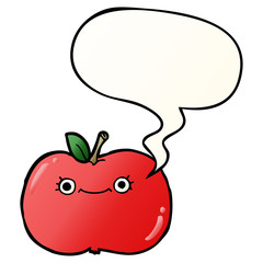 cute cartoon apple and speech bubble in smooth gradient style