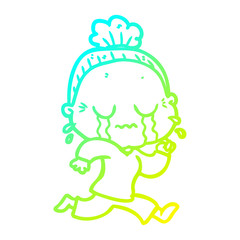 cold gradient line drawing cartoon crying old lady