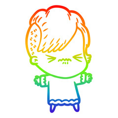 rainbow gradient line drawing cartoon annoyed hipster girl