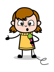 Announcing on Mic - Retro Cartoon Girl Teen Vector Illustration