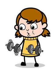 Doing Exercise in Gym - Retro Cartoon Girl Teen Vector Illustration