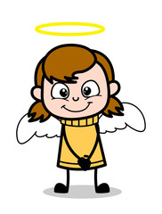 Wearing Angel Costume - Retro Cartoon Girl Teen Vector Illustration