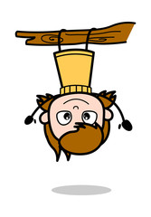 Hanging Upside Down on a Branch - Retro Cartoon Girl Teen Vector Illustration