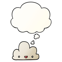 cartoon tiny happy cloud and thought bubble in smooth gradient style