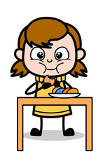 Eating Breakfast - Retro Cartoon Girl Teen Vector Illustration
