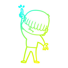cold gradient line drawing cartoon boy with untidy hair