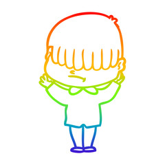 rainbow gradient line drawing cartoon boy with untidy hair