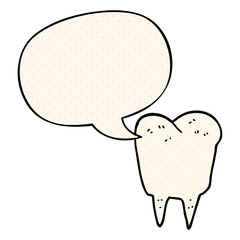 cartoon tooth and speech bubble in comic book style
