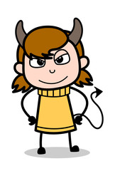 Cunning Smile - Retro Cartoon Girl Teen Vector Illustration