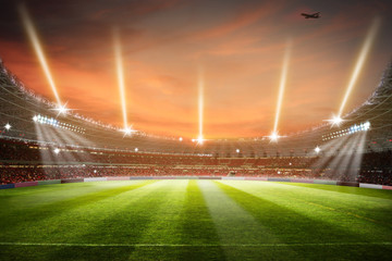 Football Stadium 3d rendering soccer stadium with crowded field arena © Zubair