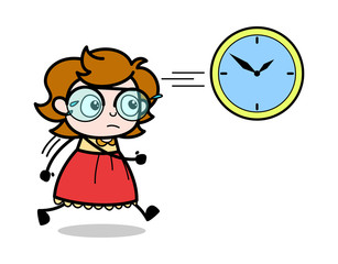 Running to Catch the Time - Teenager Cartoon Intelligent Girl Vector Illustration