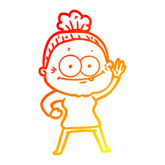 warm gradient line drawing cartoon happy old woman