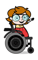 Handicap Patient Sitting on Wheel Chair - Teenager Cartoon Intelligent Girl Vector Illustration