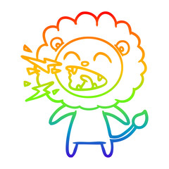 rainbow gradient line drawing cartoon roaring lion