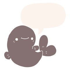 cartoon whale and speech bubble in retro style