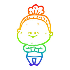 rainbow gradient line drawing cartoon happy old woman