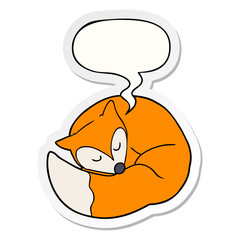 cartoon sleeping fox and speech bubble sticker