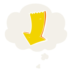 cartoon pointing arrow and thought bubble in retro style