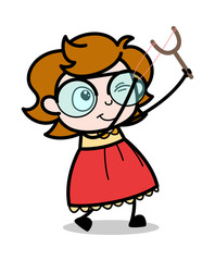 Playing with Sling Shot - Teenager Cartoon Intelligent Girl Vector Illustration