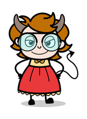 Evil Smile - Teenager Cartoon Intelligent Girl Vector Illustration