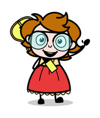 Holding a Guitar and Saying Hello with Hand Gesture - Teenager Cartoon Intelligent Girl Vector Illustration