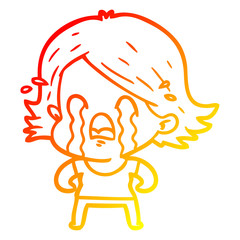 warm gradient line drawing cartoon woman crying