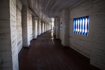 wooden steps in an old tunnel