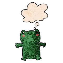 cartoon frog and thought bubble in grunge texture pattern style