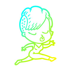 cold gradient line drawing cartoon pretty hipster girl