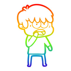 rainbow gradient line drawing worried cartoon boy