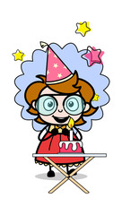 Celebrating Birthday - Teenager Cartoon Intelligent Girl Vector Illustration