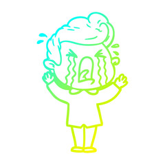 cold gradient line drawing cartoon crying man