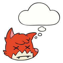 cartoon dead fox face and thought bubble