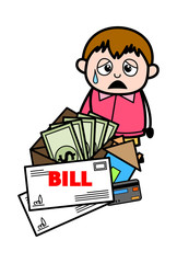 Frustrated from Bills and Loan Amounts - Teenager Cartoon Fat Boy Vector Illustration