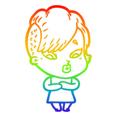 rainbow gradient line drawing cartoon surprised girl