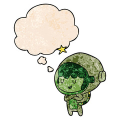 cartoon space girl and thought bubble in grunge texture pattern style