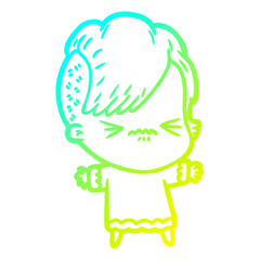 cold gradient line drawing cartoon annoyed hipster girl