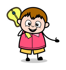 Holding a Guitar and Gesturing with Hand - Teenager Cartoon Fat Boy Vector Illustration