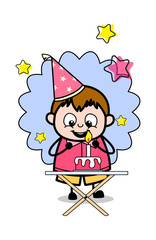 Excited and Celebrating Birthday - Teenager Cartoon Fat Boy Vector Illustration