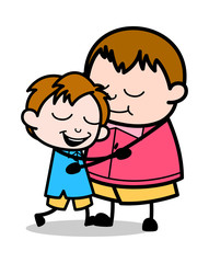 Two Boys Hugs Each Other - Teenager Cartoon Fat Boy Vector Illustration