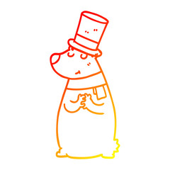 warm gradient line drawing cartoon bear in top hat