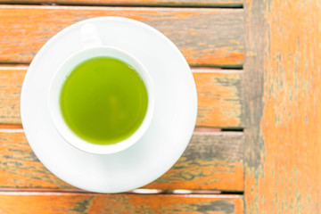 hot green tea on the table