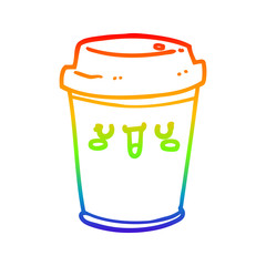 rainbow gradient line drawing cartoon take out coffee