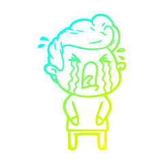 cold gradient line drawing cartoon crying man
