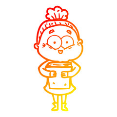 warm gradient line drawing cartoon happy old woman