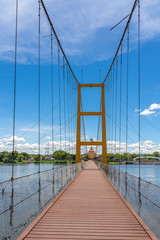 Suspension bridge across the river at Tak Province, Asia, Thailand..